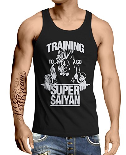 Stylotex Herren Tank Top Basic Training to go Super Saiyan Vintage, Größe:L, Farbe:schwarz von Stylotex