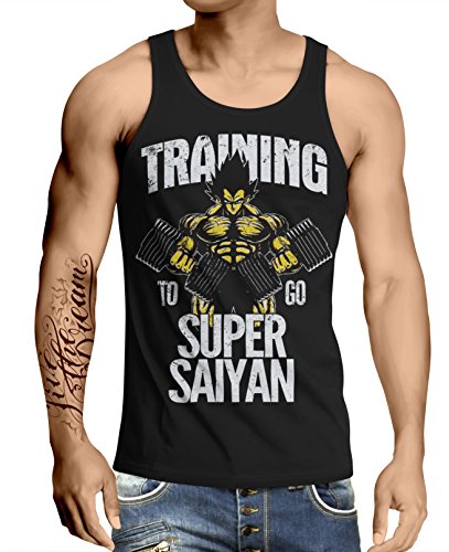 Stylotex Herren Tank Top Basic Training to go Super Saiyan Vintage, Größe:S, Farbe:schwarz von Stylotex