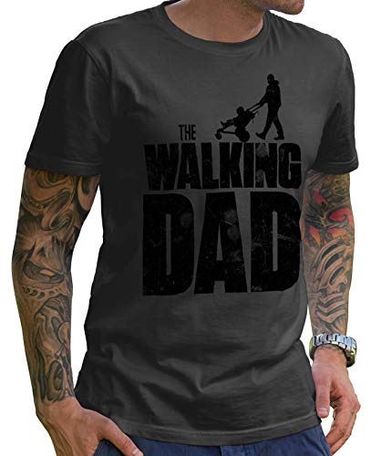 Stylotex Lustiges Herren Männer T-Shirt Basic | The Walking Dad | Geschenk für werdende Papas, Größe:L, Farbe:Darkgrey-schwarz von Stylotex