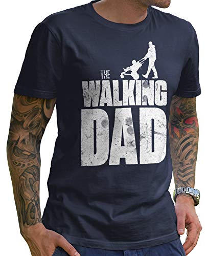 Stylotex Lustiges Herren Männer T-Shirt Basic | The Walking Dad | Geschenk für werdende Papas, Größe:L, Farbe:Navy von Stylotex