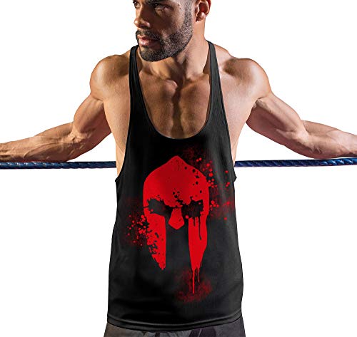 Stylotex® Funktions-Tank Top Herren - schwarzes Männer T-Shirt ohne Ärmel mit Spartan Helmet Motiv - atmungsaktives Sportshirt Herren- Fitness Stringer für Herren - schnelltrocknende Gymkleidung von Stylotex