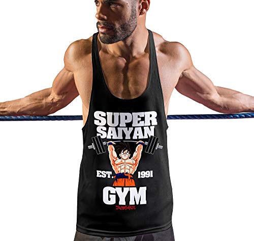 Stylotex Stringer Fitness Tank Top Super Saiyan Gym est. 1991 Herren Gym Tshirts für Performance beim Training | Männer ärmellos | Funktionelle Sport Bekleidung, Farbe:schwarz, Größe:M von Stylotex