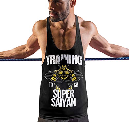 Stylotex Stringer Fitness Tank Top Training to go Super Saiyan Vintage Herren Gym Tshirts für Performance beim Training | Männer ärmellos | Funktionelle Sport Bekleidung, Farbe:schwarz, Größe:L von Stylotex