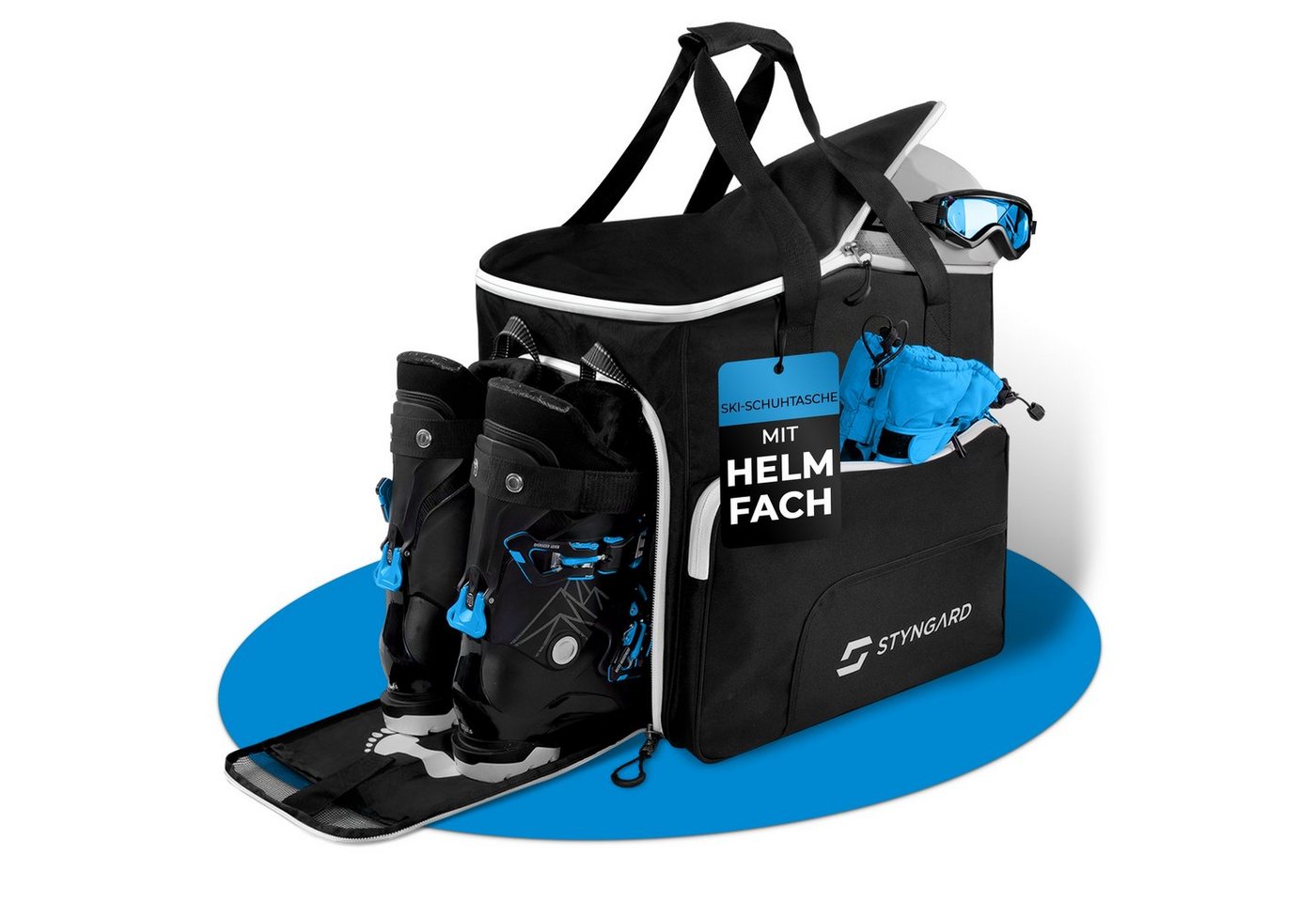 Styngard Skitasche SÖLDEN (mit Rucksackfunktion), Skischuhtasche mit Helmfach und belüftetem Stiefelfach [54 L] von Styngard
