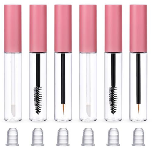 Wimpernbürste Lippenpinsel, 6 Stück 10 ml Leere Mascara Tube Wimpernbürstchen Wimpernbürste mit Behälter Rosa Nachfüllbare Mascara Flasche Mascara für Wimpern Färben Wimpernserum Augenbrauen Serum von Styquenzer