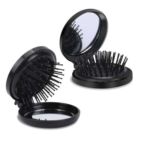 Faltbare Haarbürsten Mit Spiegel, 2 Stück Mini Runde Faltbare Haar Bürste Reisebürste Kleine Haarbürste Damen Tragbare Haar Bürste Haarmassagekamm Klappbürste Wet Haarbürste Brush Für Frauen Mädchen von Styquenzer