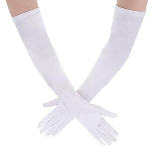 Styquenzer 1 Paar Lange Handschuhe Damen Lange Handschuhe Weiß, Weiße Handschuhes Elegant Damen 20er Handschuhes für Halloweenkarneval Party Ball Opera Abschlussfeiern Hochzeiten von Styquenzer