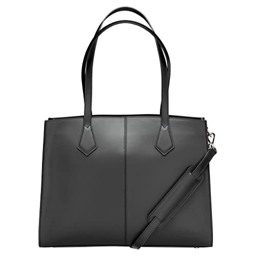 Su.B 14 Zoll Laptoptasche für Damen - Leichte Spaltleder Arbeitstasche mit Innentasche - Schultertasche mit Kofferband- Schwarz von Su.B