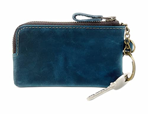 Su.B Leder Schlüsselbrieftasche - Schlüsseletui mit Reißverschluss - Geldbörse - Geldbeutel - Türkis von Su.B