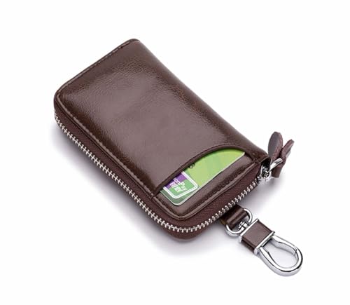 Su.B Schluesseletui aus Echtleder - 6 Haken 1 Kartenfaecher 2 Innenfaecher Fuer Banknoten - 2 zusaetzliche Ringe mit Langer Kette - Braun von Su.B