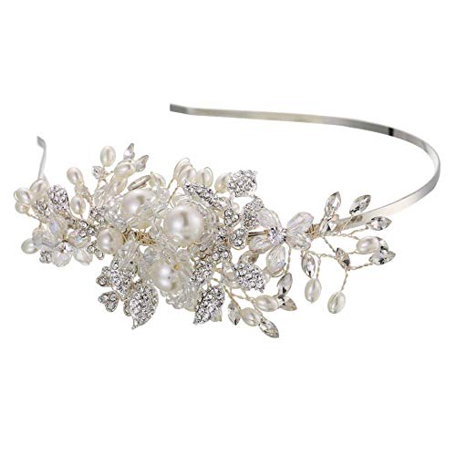 SuBeriYi Braut-Kopfschmuck, handgefertigte Perlen-Hochzeits-Stirnbänder für Frauen, Strass, Haarband, Elfenbein, Brautschmuck, Haarschmuck von SuBeriYi