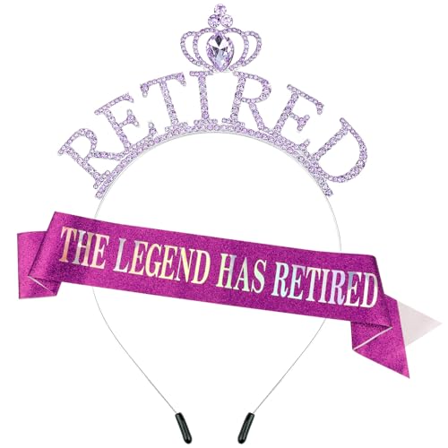 SuPoo Lila Ruhestand Krone und Schärpe für Frauen Ruhestand Party Dekorationen Ruhestand Stirnband Tiara The Legend Has Retired Schärpe Elegant Strass Stirnband Ruhestand Geschenke Party Supplies von SuPoo