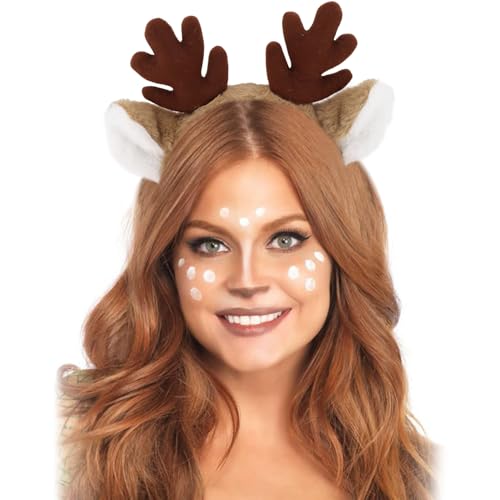 SuPoo Rentiergeweih Stirnband Rehkitz Hirschgeweih Kostüm Plüsch Halloween Hirsch Ohren Hörner Haarband Geweih Cosplay Weihnachten Urlaub Kopfschmuck für Frauen von SuPoo