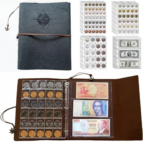 Münzsammelzubehör mit 428 Fächern und 12 Hüllen, Geldaufbewahrung, Münzsammelalbum, Aufbewahrungsbox für alle Münzen, Währungen, Briefmarken (grau) von Suaetiai