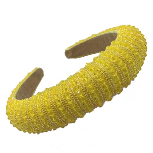 Haarbänder mit Perlen und Strasssteinen, Boho-Stil, breiter Barock-Stil, modische Kopfbedeckung für Damen, Hochzeit, Strand, fluoreszierendes Gelb von Suammiitstrieadea
