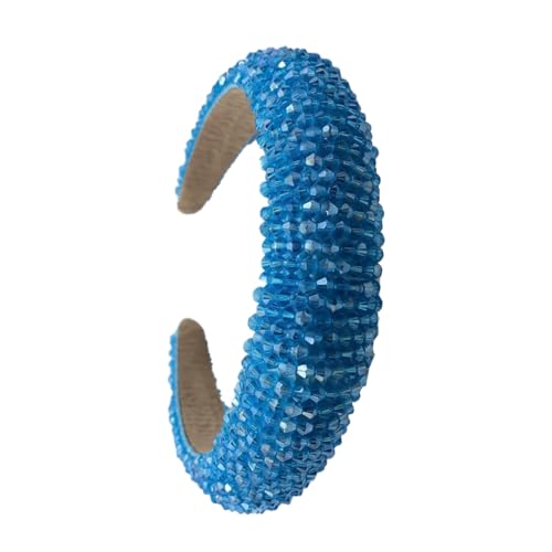 Haarbänder mit glänzenden Perlen und Kristallen, Schaumstoff, Bohemian-Stil, Strassverschluss, modische Kopfbedeckung für Damen, Pfauenblau von Suammiitstrieadea