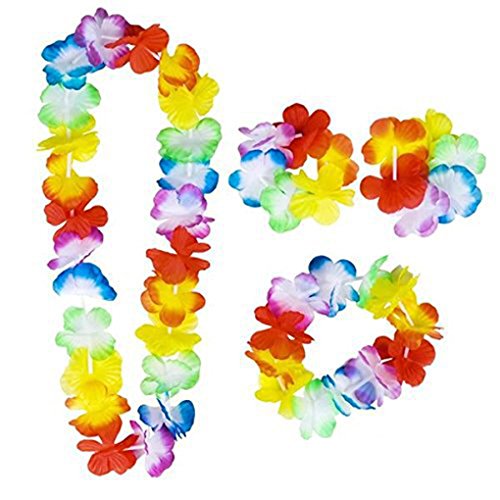 Hawaiianische Leis-Set, Blumengirlande, Halskette, Stirnband, Armband, Hula-Party, Damen, Herren, Tanzgirlande, 4 Stück von Suammiitstrieadea