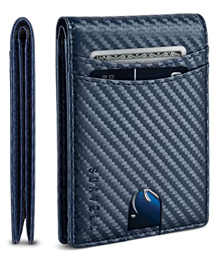 Suavell Herren Bifold Wallet RFID Kartenhalter Leder Geldbörse Slim Wallet für Männer Kompakte Fronttasche Brieftasche für 12 Karten, Marineblauer Ratgeber von Suavell