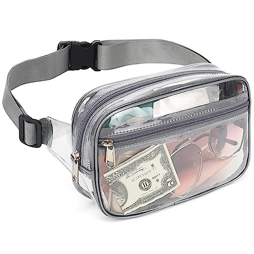 Transparente Bauchtasche für Damen, Stadion-geprüft, Taillen-Geldbörse für Frauen, transparente Crossbody-Tasche mit verstellbarem Gürtel für Workout, Einkaufen, Reisen, Festivals, schwarz, GRAU von Subatud