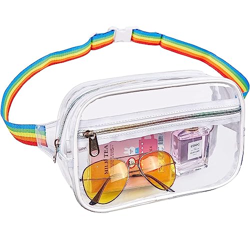 Transparente Bauchtasche für Damen, Stadion-geprüft, Taillen-Geldbörse für Frauen, transparente Crossbody-Tasche mit verstellbarem Gürtel für Workout, Einkaufen, Reisen, Festivals, schwarz, Regenbogen von Subatud