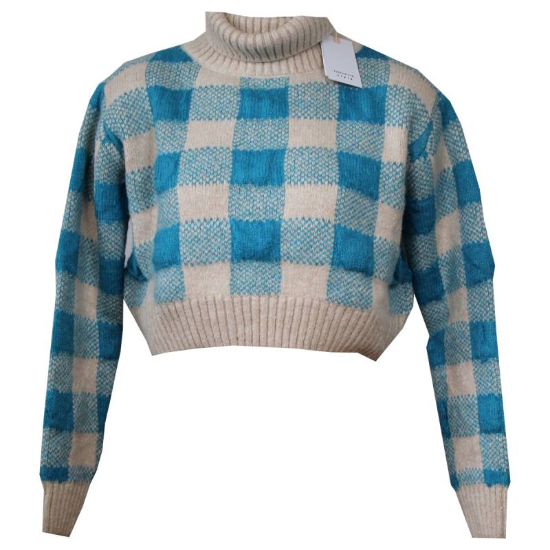 Subdued Damen Pullover Rollkragen Beige Türkis Kariert von Subdued