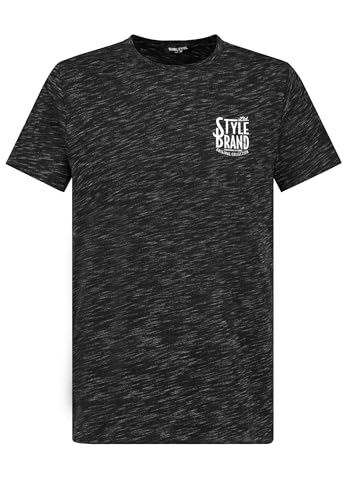 Meliertes Shirt mit Print Modern Rundhals Regular Fit, Farben:Schwarz, Größe:XXL von Sublevel