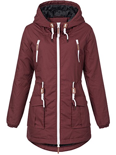 Sublevel Damen Matilda Winter Jacke Parka Mantel Winterjacke gefüttert mit Kapuze 6 Farben XS-XL Earth Red XL von Sublevel