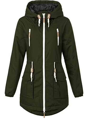 Sublevel Damen Matilda Winter Jacke Parka Mantel Winterjacke gefüttert mit Kapuze 6 Farben XS-XL Forest Green S von Sublevel