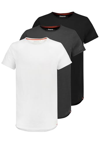 Sublevel 3er Pack Herren Basic T-Shirt mit Rundhals und Rollkante, Farben:Mehrfarbig, Größe:M von Sublevel