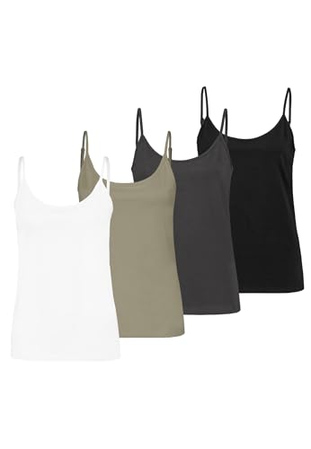 Sublevel 4er-Pack Damen Jersey Top mit verstellbaren Spaghettiträger Tanktop, Farben:Schwarz-Petrol, Größe:L von Sublevel
