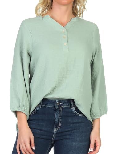 Sublevel Damen 3/4-Arm Musselin-Bluse LSL-476 V-Neck Damenbluse Jadeite Green M von Sublevel