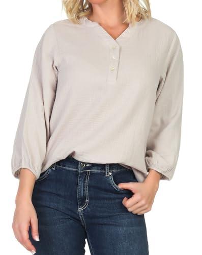 Sublevel Damen 3/4-Arm Musselin-Bluse LSL-476 V-Neck Damenbluse Light Sand L von Sublevel