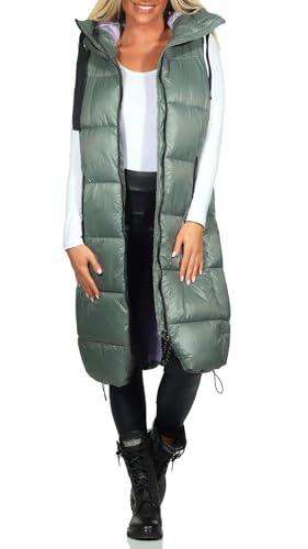 Sublevel Damen 3/4-lange Steppweste mit Kapuze LSL-461 Agave Green M von Sublevel