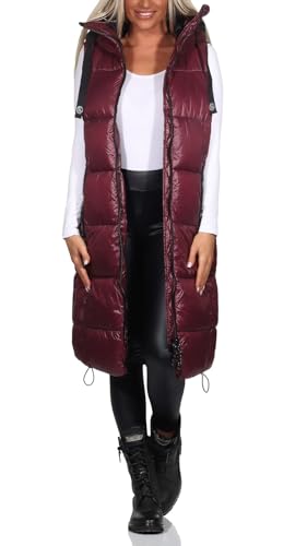 Sublevel Damen 3/4-lange Steppweste mit Kapuze LSL-461 Wine Red L von Sublevel