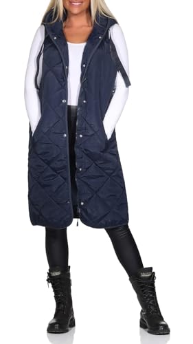 Sublevel Damen 3/4-lange Steppweste mit Kapuze LSL-462 Navy L von Sublevel