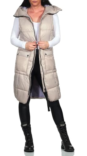 Sublevel Damen 3/4- lange Steppweste mit Kapuze LSL-466 Dark Beige L von Sublevel