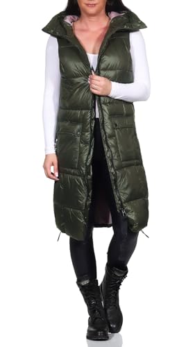 Sublevel Damen 3/4- lange Steppweste mit Kapuze LSL-466 Dark Green S von Sublevel