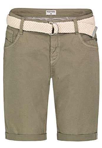 Sublevel Damen Basic Bermudashorts aus Twill-Baumwolle inklusive Gürtel Dark-Green S von Sublevel