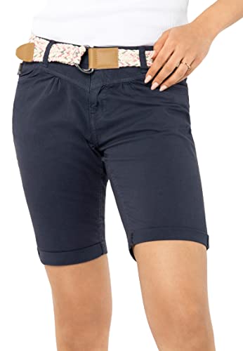 Sublevel Damen Basic Bermudashorts aus Twill-Baumwolle inklusive Gürtel Middle-Blue XXL von Sublevel