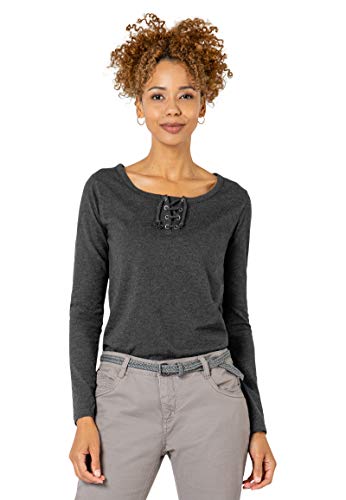 Sublevel Damen Basic Langarm-Shirt mit Kordeln Rundhals Dark-Grey L von Sublevel