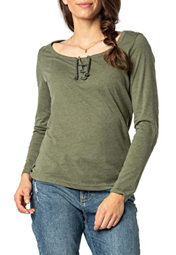 Sublevel Damen Basic Langarm-Shirt mit Kordeln Rundhals Green L von Sublevel