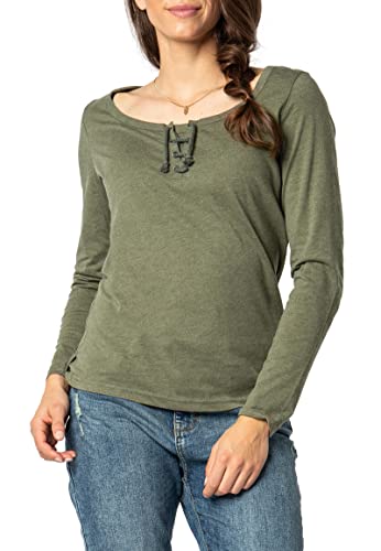 Sublevel Damen Basic Langarm-Shirt mit Kordeln Rundhals Green S von Sublevel