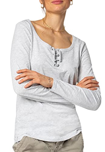 Sublevel Damen Basic Langarm-Shirt mit Kordeln Rundhals Light-Grey S von Sublevel