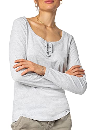 Sublevel Damen Basic Langarm-Shirt mit Kordeln Rundhals Light-Grey XS von Sublevel