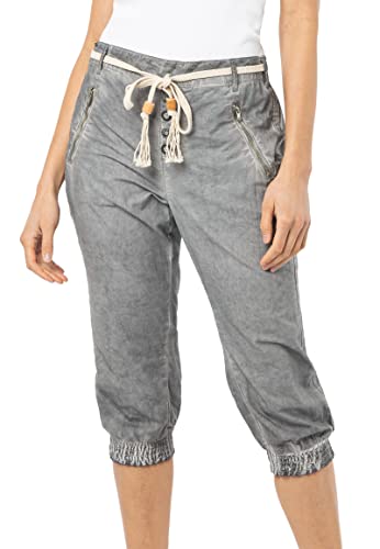 Sublevel Damen Baumwoll Capri Stoff-Hose mit Bindegürtel Light-Grey XL von Sublevel