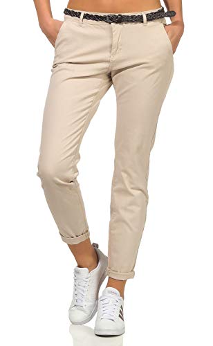 Sublevel Damen Boyfriend Chino Hose LSL-247/LSL-393 Stoffhose inkl. Gürtel Birch beige XXL von Sublevel