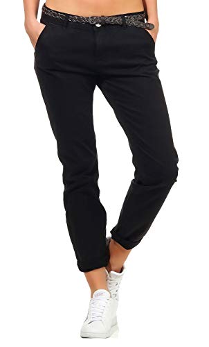 Sublevel Damen Boyfriend Chino Hose LSL-247/LSL-393 Stoffhose inkl. Gürtel Black S von Sublevel