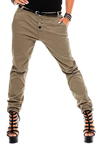 Sublevel Damen Boyfriend Chino Hose LSL-248 inkl. Gürtel Light Brown/Design 09 L von Sublevel