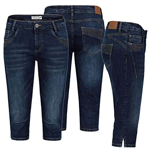 Sublevel Damen Capri Hose Jeans Shorts 3/4 Hose Short Bermuda Denim Short, Farbe:Dunkelblau, Größe:L / 40 von Sublevel