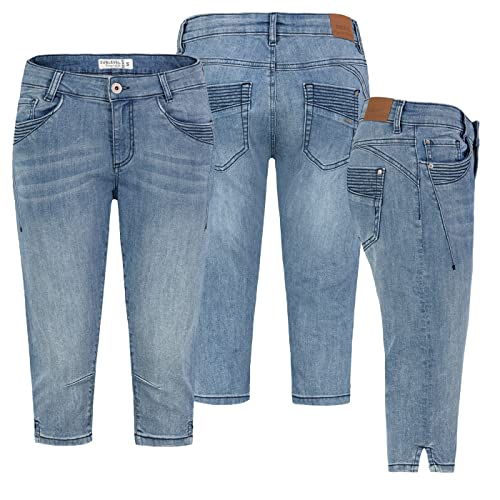 Sublevel Damen Capri Hose Jeans Shorts 3/4 Hose Short Bermuda Denim Short, Farbe:Middle Blue, Größe:M / 38 von Sublevel